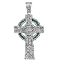 Thumbnail for 14K Solid White Gold Mens Diamond Cross Pendant with Emeralds 6.50 Ctw