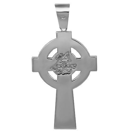 14K Solid White Gold Mens Diamond Cross Pendant with Emeralds 6.50 Ctw