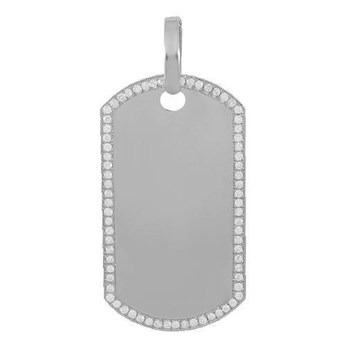 14K Solid White Gold Mens Diamond Dog Tag Pendant 1.50 Ctw