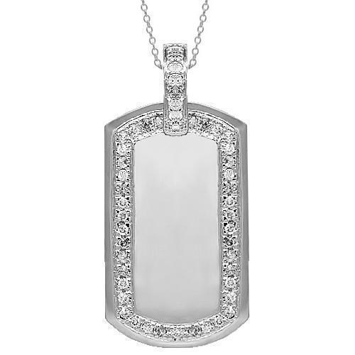 14K Solid White Gold Mens Diamond Dog Tag Pendant 1.97 Ctw