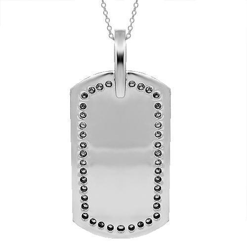 14K Solid White Gold Mens Diamond Dog Tag Pendant 1.97 Ctw Avianne
