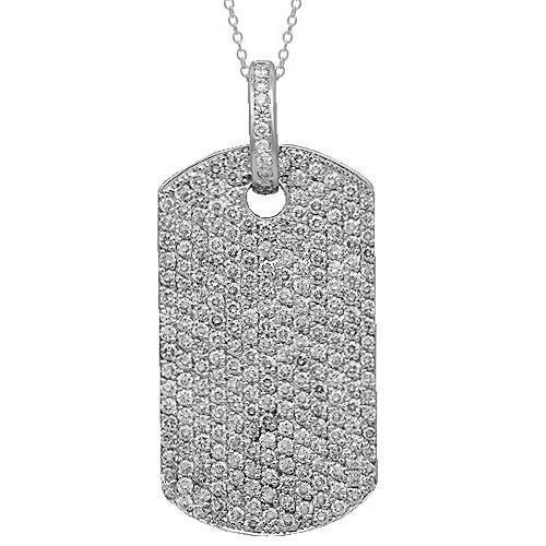 14K Solid White Gold Mens Diamond Dog Tag Pendant 11.00 Ctw