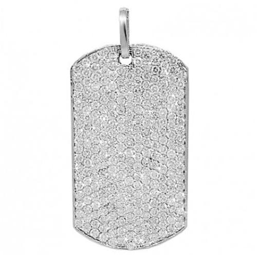 14K Solid White Gold Mens Diamond Dog Tag Pendant 3.50 Ctw