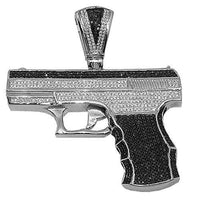 Thumbnail for 14K Solid White Gold Mens Diamond Gun Pendant 5.71 Ctw
