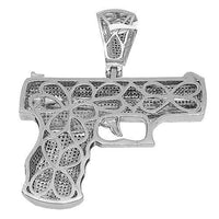 Thumbnail for 14K Solid White Gold Mens Diamond Gun Pendant 5.71 Ctw