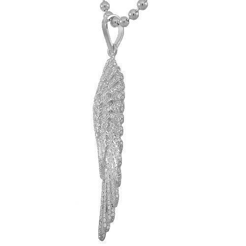 14K Solid White Gold Mens Diamond Wing Pendant 5.00 Ctw