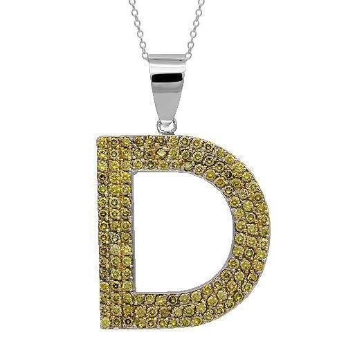 14K Solid White Gold Mens Yellow Diamond Initial Letter Pendant 3.75 Ctw