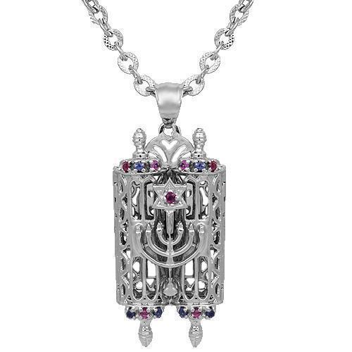 White 14K Solid White Gold Torah Pendant