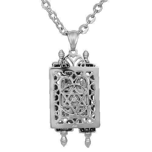 White 14K Solid White Gold Torah Pendant
