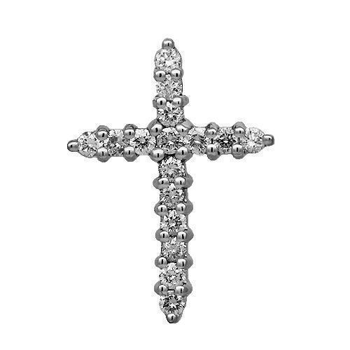 White 14K Solid White Gold Womens Diamond Cross Pendant 0.30 Ctw