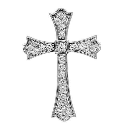 White 14K Solid White Gold Womens Diamond Cross Pendant 0.50 Ctw