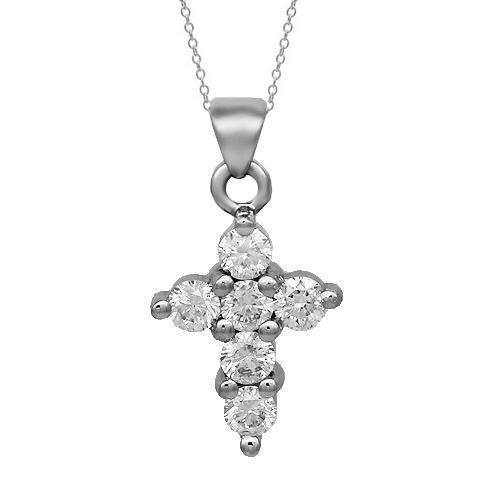 White 14K Solid White Gold Womens Diamond Cross Pendant 0.59 Ctw