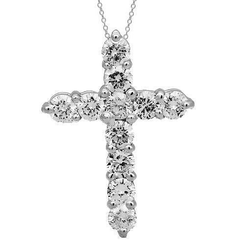 White 14K Solid White Gold Womens Diamond Cross Pendant 0.75 Ctw