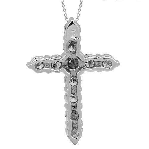 White 14K Solid White Gold Womens Diamond Cross Pendant 0.75 Ctw