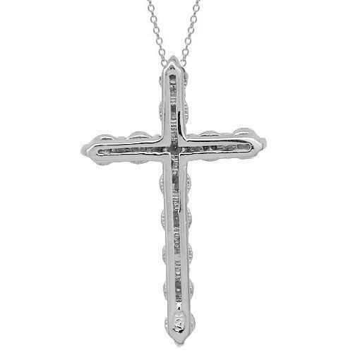 White 14K Solid White Gold Womens Diamond Cross Pendant 0.83 Ctw