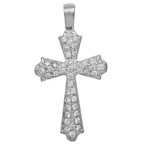 White 14K Solid White Gold Womens Diamond Cross Pendant 0.95 Ctw