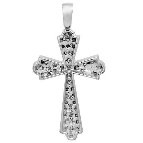 White 14K Solid White Gold Womens Diamond Cross Pendant 0.95 Ctw