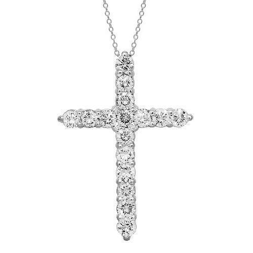White 14K Solid White Gold Womens Diamond Cross Pendant 1.00 Ctw