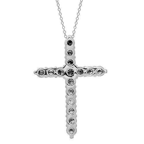 White 14K Solid White Gold Womens Diamond Cross Pendant 1.00 Ctw