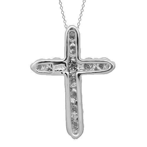 White 14K Solid White Gold Womens Diamond Cross Pendant 1.00 Ctw