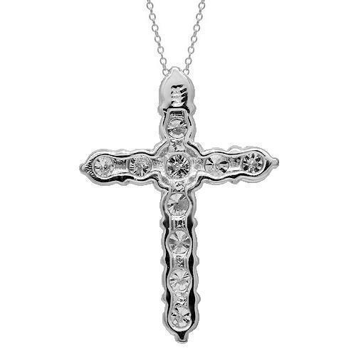 14K Solid White Gold Womens Diamond Cross Pendant 2.00 Ctw