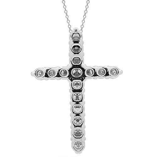 14K Solid White Gold Womens Diamond Cross Pendant 2.01 Ctw