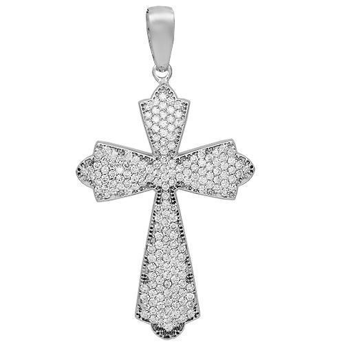 14K Solid White Gold Womens Diamond Cross Pendant 2.50 Ctw