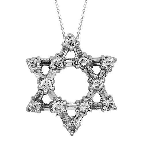 White 14K Solid White Gold Womens Diamond Star of David Pendant 0.75 Ctw