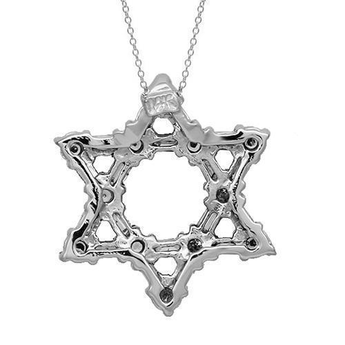 White 14K Solid White Gold Womens Diamond Star of David Pendant 0.75 Ctw