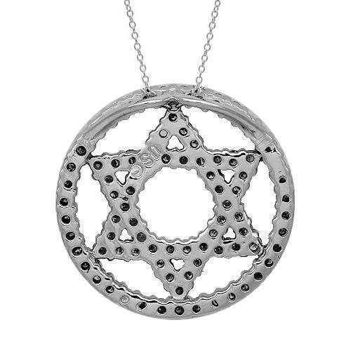 White 14K Solid White Gold Womens Diamond Star of David Pendant 1.25 Ctw