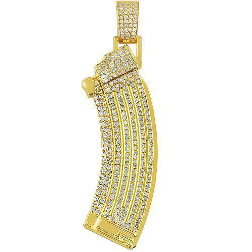 14K Solid Yellow Gold  "AK 47 Magazines" Customized Diamond Pendant 1.72 Ctw