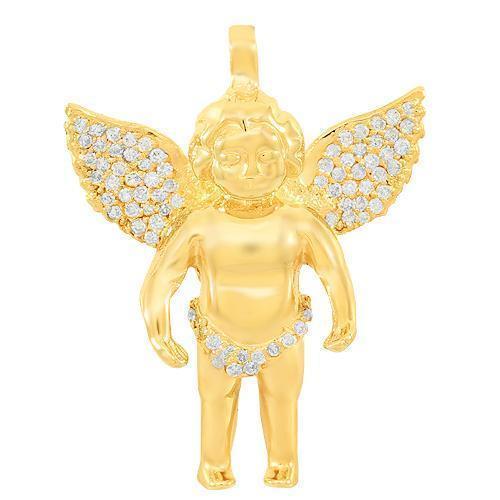 Yellow 14K Solid Yellow Gold Custom Diamond Angel Pendant 0.90 Ctw