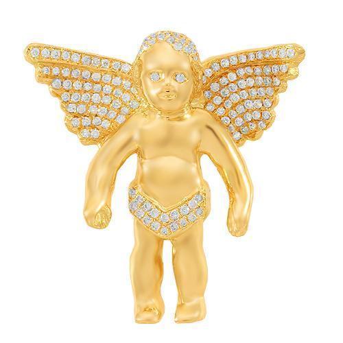 14K Solid Yellow Gold Custom Diamond Angel Pendant 1.50 Ctw