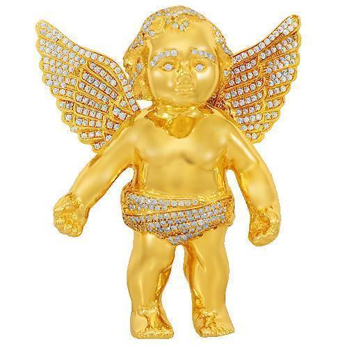 14K Solid Yellow Gold Custom Diamond Angel Pendant 7.50 Ctw