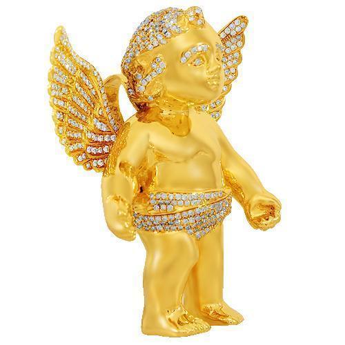 14K Solid Yellow Gold Custom Diamond Angel Pendant 7.50 Ctw