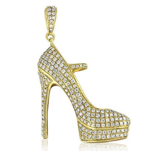14K Solid Yellow Gold Custom Diamond Lady Shoe Pendant 2.50 Ctw