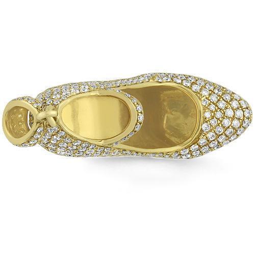 14K Solid Yellow Gold Custom Diamond Lady Shoe Pendant 2.50 Ctw