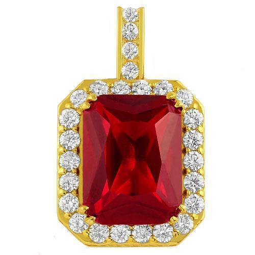 14K Solid Yellow Gold Diamond And Radiant Cut Ruby Pendant 20.00 Ctw