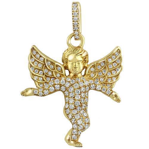 Yellow 14K Solid Yellow Gold Diamond Angel Pendant 1.00 Ctw