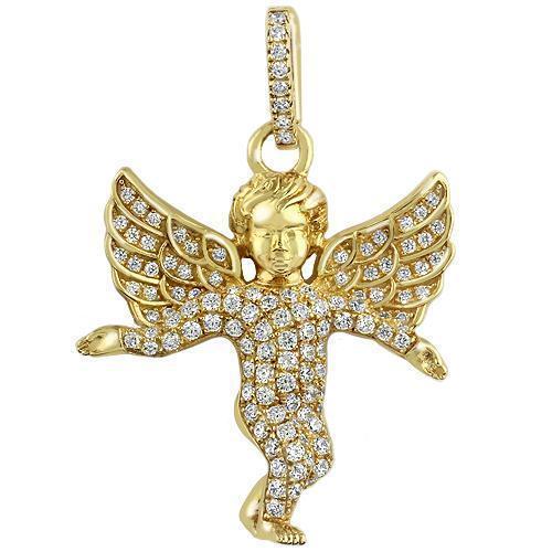 14K Solid Yellow Gold Guardian Angel Pendant Necklace - Religious Charm, 25mm X 14mm, Hypoallergenic Gift