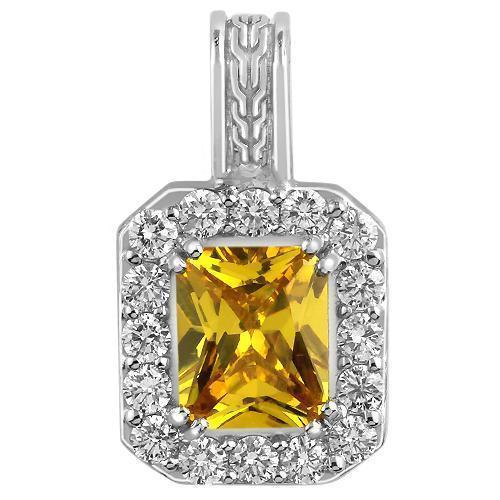 14K Solid Yellow Gold Diamond Citrine Pendant