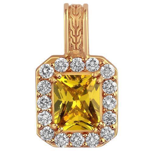 14K Solid Yellow Gold Diamond Citrine Pendant