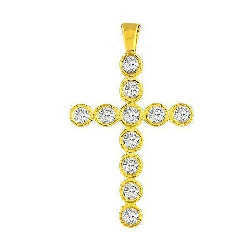 Yellow 14K  Solid Yellow Gold Diamond Cross Pendant 0.75 Ctw