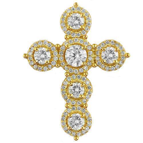 14K Solid Yellow Gold Diamond Cross Pendant 3.75 Ctw