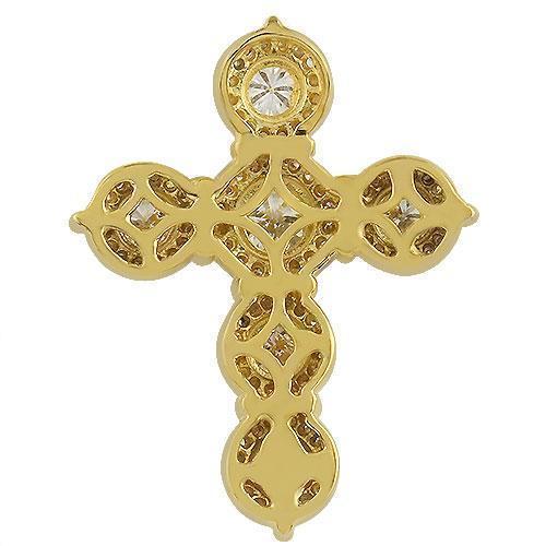 14K Solid Yellow Gold Diamond Cross Pendant 3.75 Ctw