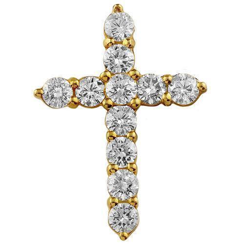 14K Solid Yellow Gold Diamond Cross Pendant 4.50 Ctw