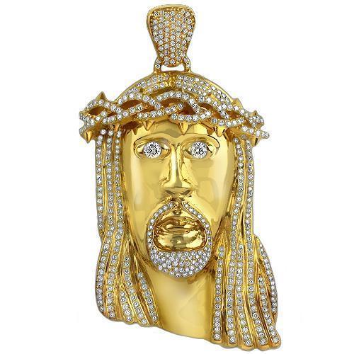 14K Solid Yellow Gold Diamond Jesus Head Pendant 9.00 Ctw