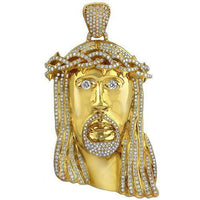 Thumbnail for 14K Solid Yellow Gold Diamond Jesus Head Pendant 9.00 Ctw