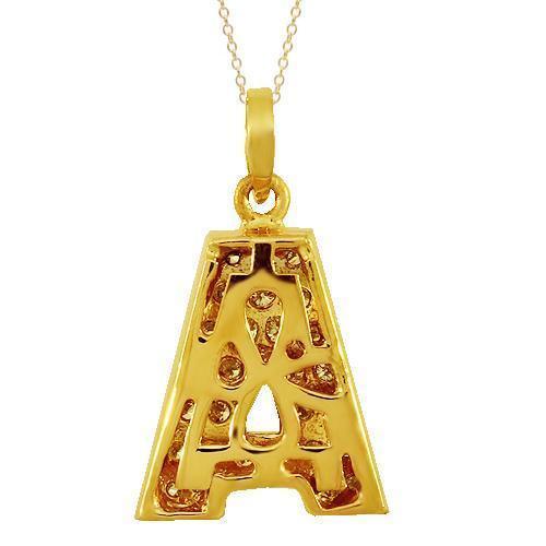 Yellow 14K Solid Yellow Gold Diamond Letter Initial A Pendant 1.00 Ctw