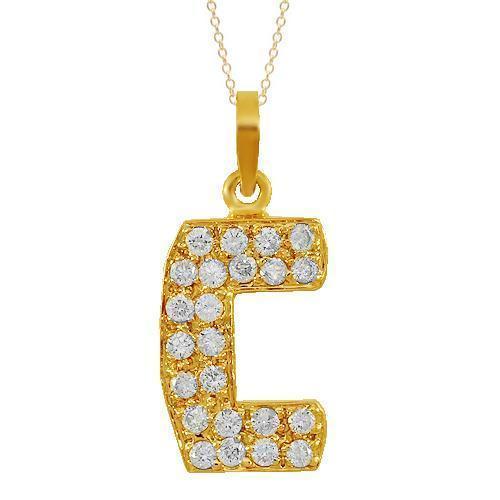 Yellow 14K Solid Yellow Gold Diamond Letter Initial C Pendant 0.75 Ctw